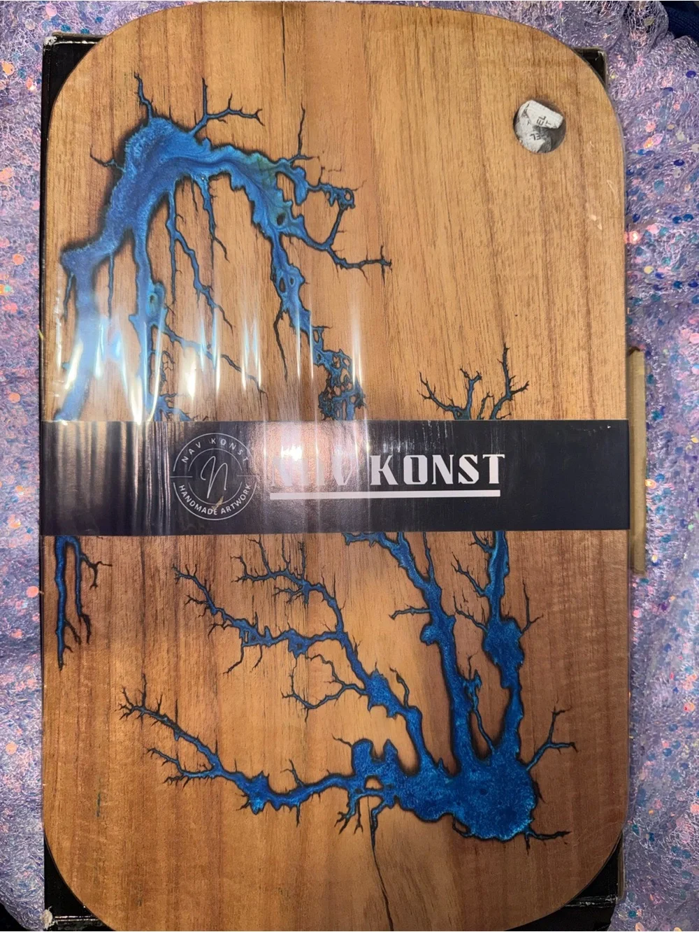 Handmade Wood Serving Board with Blue Resin Inlay - VON KONST